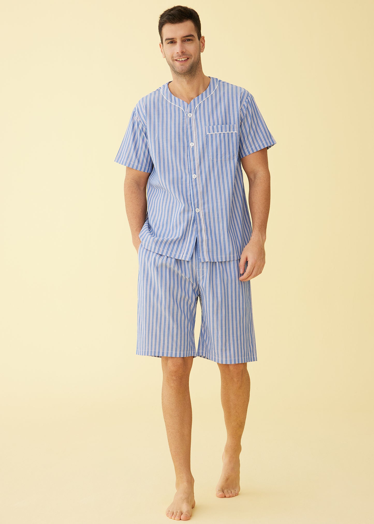 Men's Summer Cotton Pajamas Shorts Set