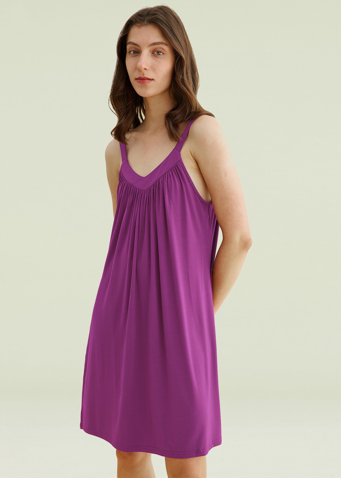 Women's Sleeveless V-Neck Sleep Dress Pleated Chemise Nightgown