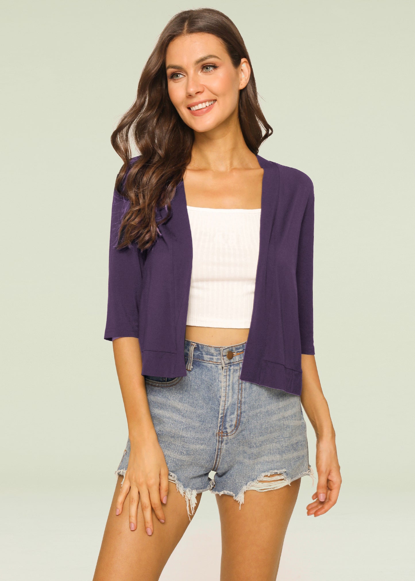 Women's Bamboo Viscose Knit Open Front Cropped Cardigan