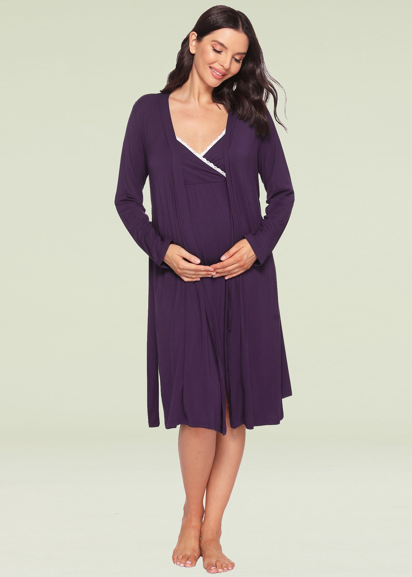 Women's Bamboo Viscose Nursing Nightgown and Robe Set
