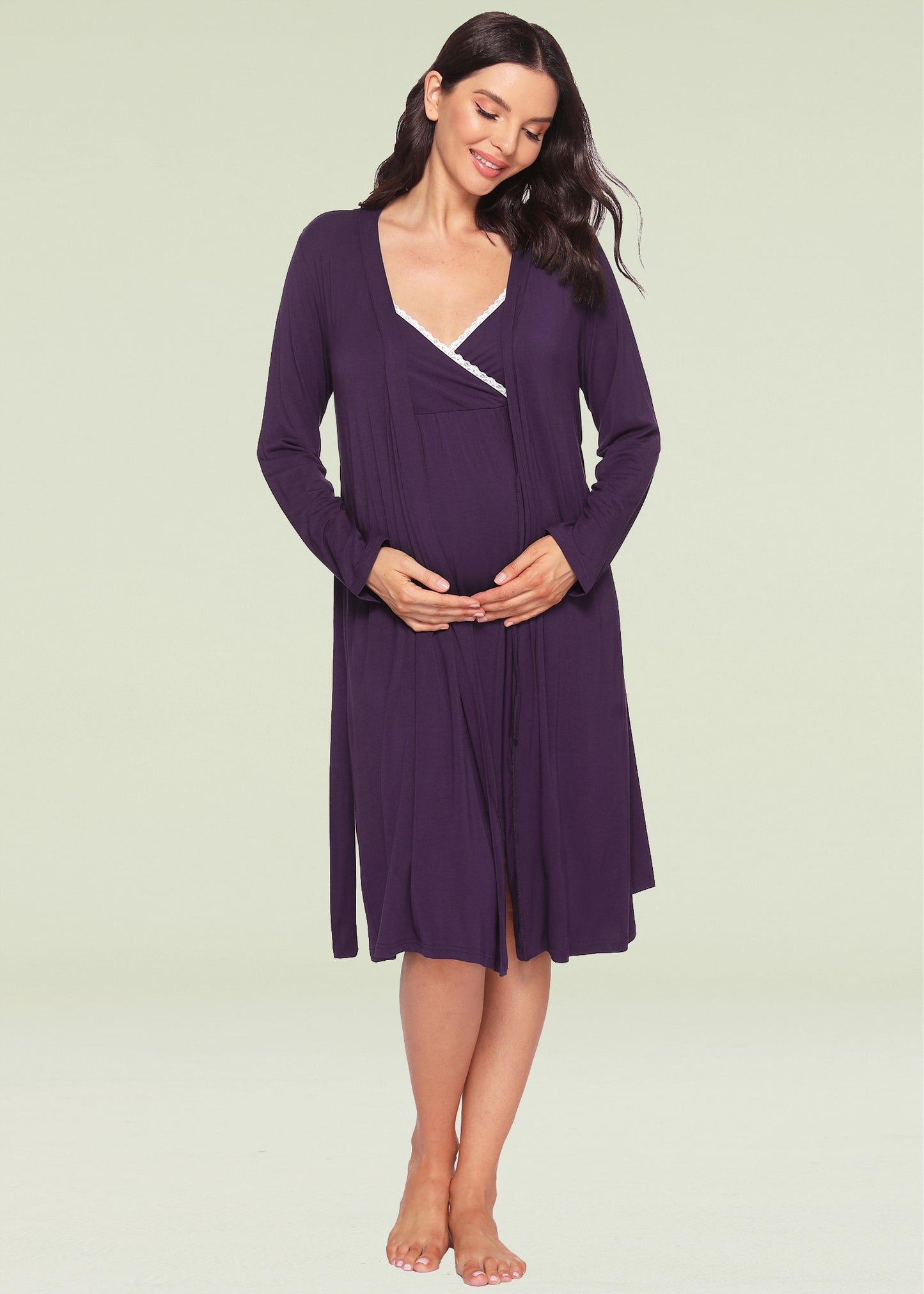 Full Sleeve Maternity and Nursing Bamboo/Cotton Pajama Set - Lavender