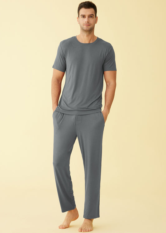 Men's Bamboo Viscose Pajamas Set Shirt and Pants with Pockets