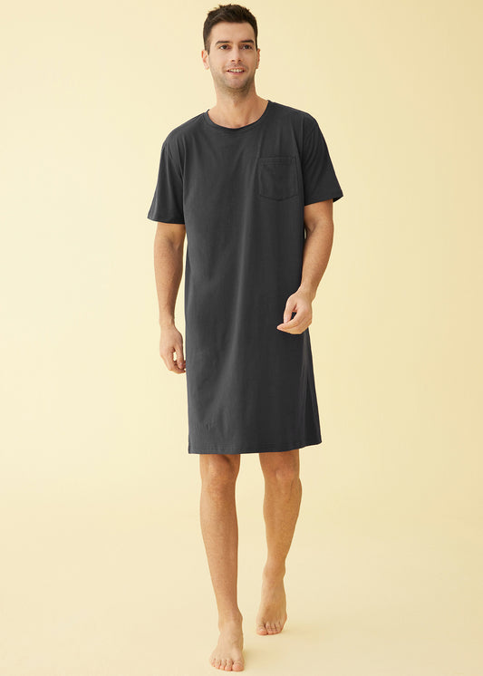 Men's Cotton Nightshirt Short Sleeves Sleep Shirt Nightgown