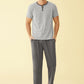 Men's Cotton Pajamas Set Striped Top Sleep Pants with Pockets