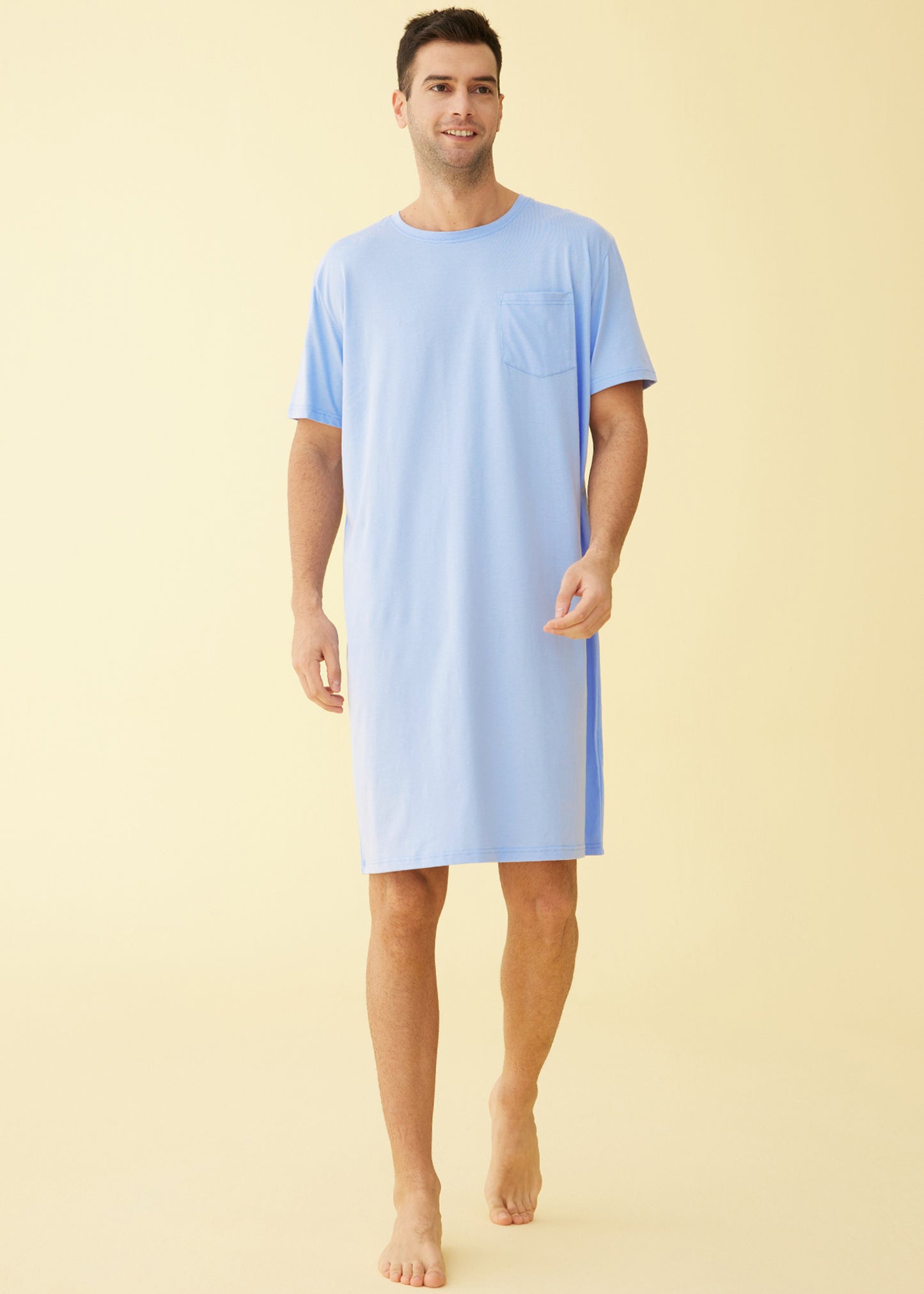 Men's Cotton Nightshirt Short Sleeves Sleep Shirt Nightgown