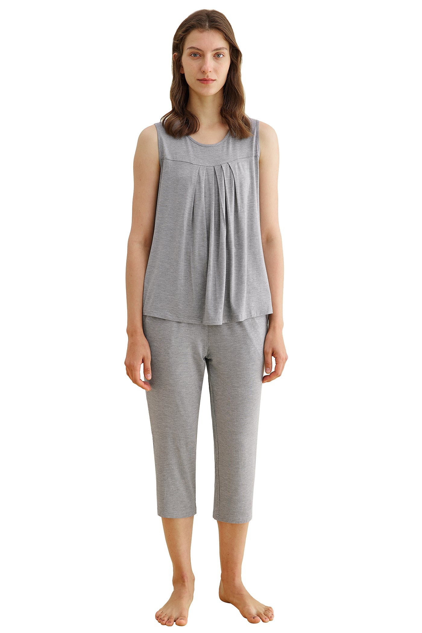 Women's Pleated Tank Top Bamboo Capri Pajama Sets