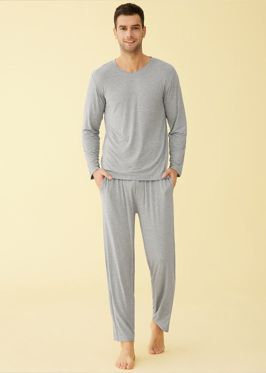 Men's Bamboo Viscose Long Sleeves Shirt Pajamas Pants Lounge Set