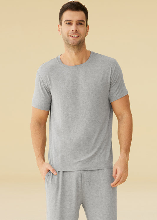 Men's Bamboo Viscose Crew Neck Short Sleeves Pajama Sleep Shirt