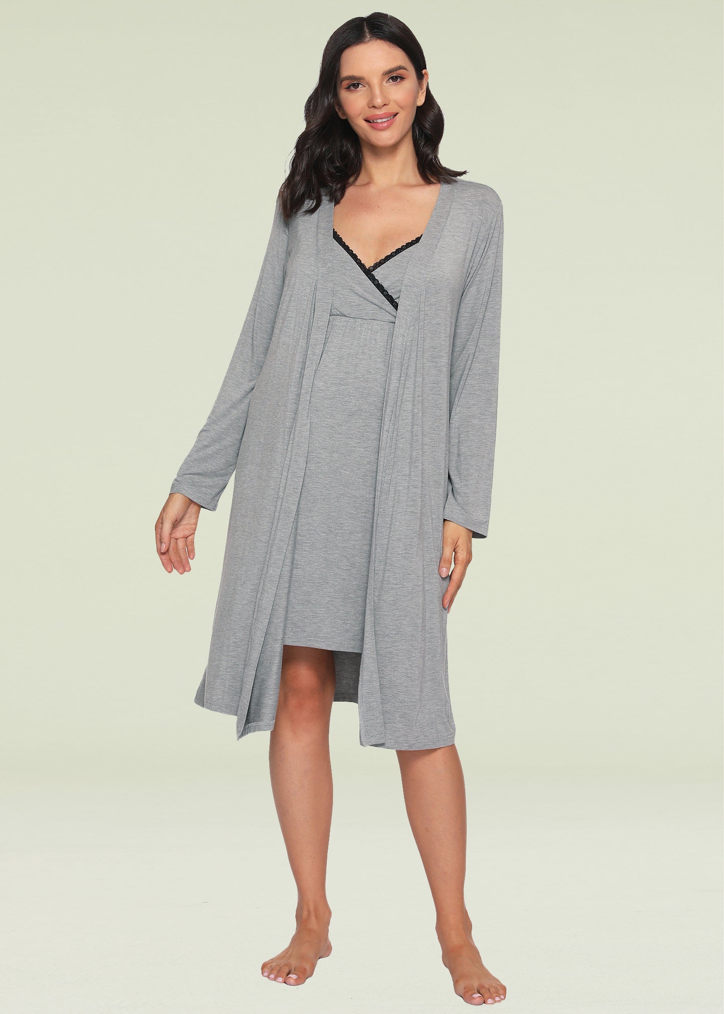 Women's Bamboo Viscose Nursing Nightgown and Robe Set