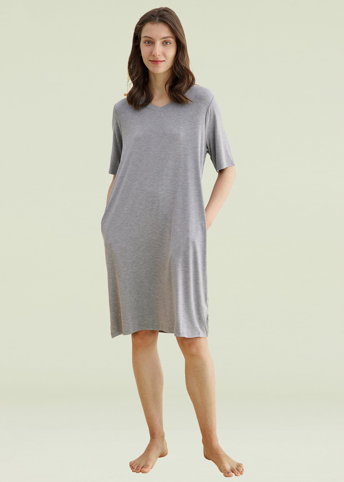 Women's Bamboo Viscose Nightgown V-Neck Sleep Shirt with Pockets