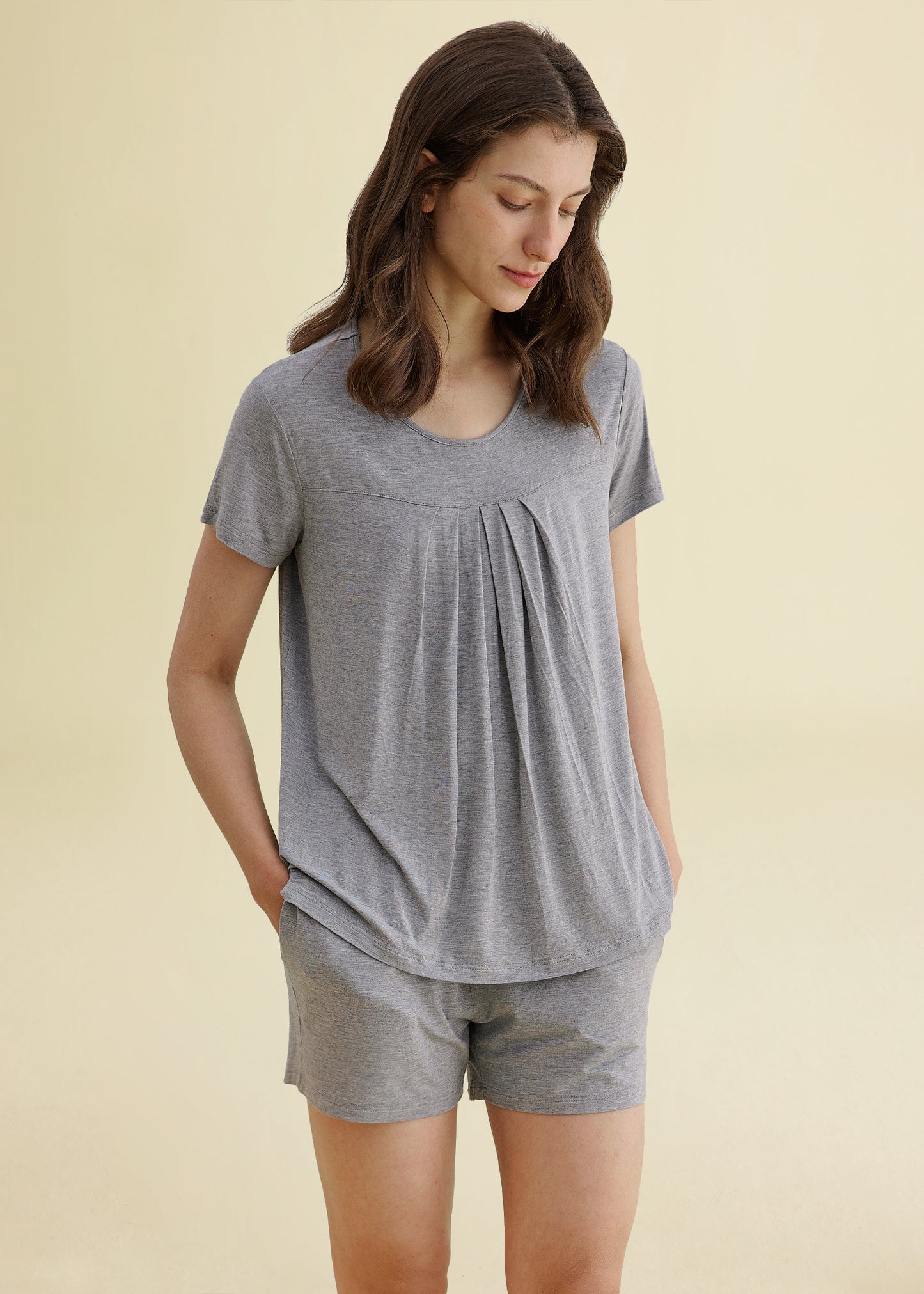 Women’s Pajamas Pleated Loungewear Top Shorts Bamboo Pjs Set