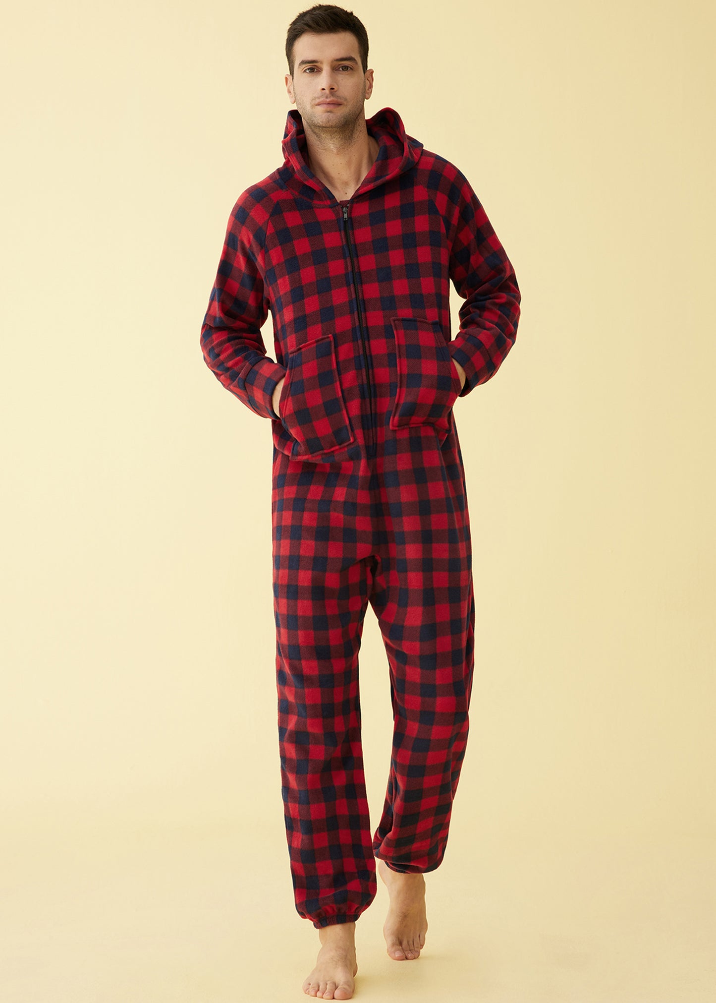 Adults Fleece Hooded Onesie Pajamas for Men