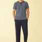Men's Cotton Pajamas Set Striped Top Sleep Pants with Pockets
