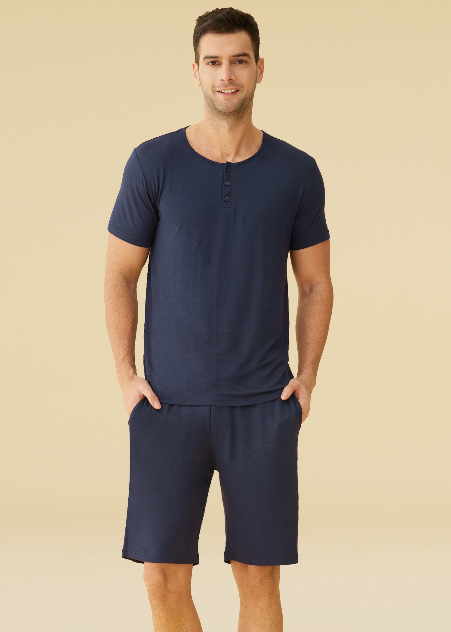 Men's Bamboo Viscose Henley Shirt Lounge Shorts Pajama Set – Latuza