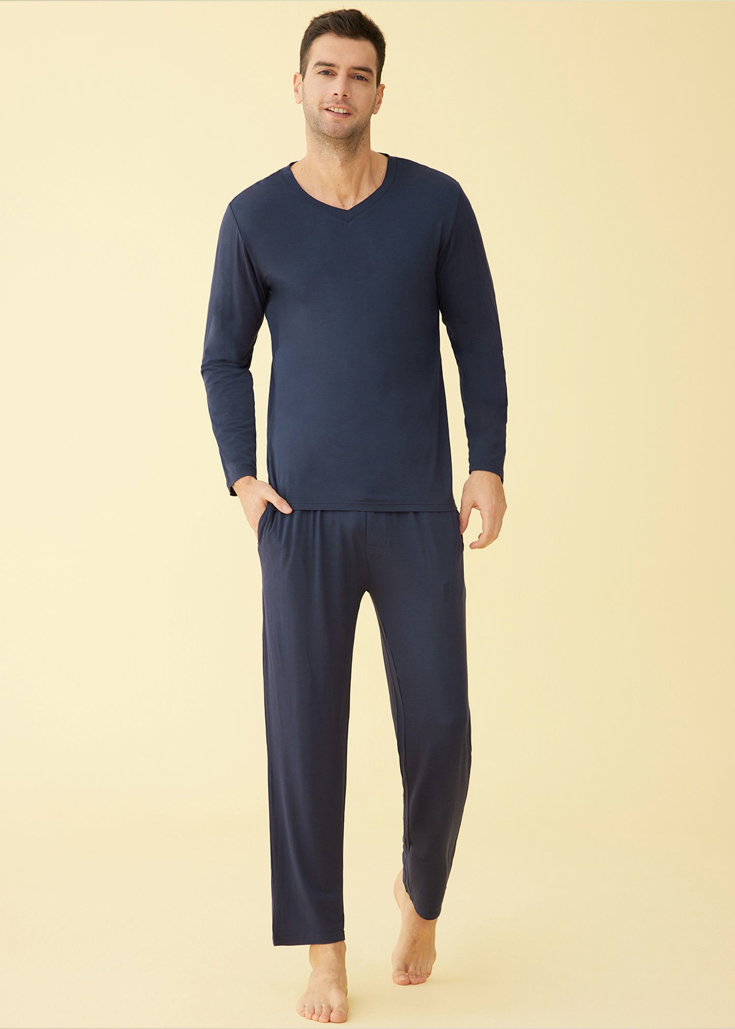 Men's Bamboo Viscose Long Sleeves Shirt Pajamas Pants Lounge Set