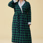 Women's Plaid Flannel Robe Long Cotton Bathrobe with Pockets