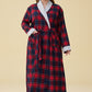 Women's Plaid Flannel Robe Long Cotton Bathrobe with Pockets