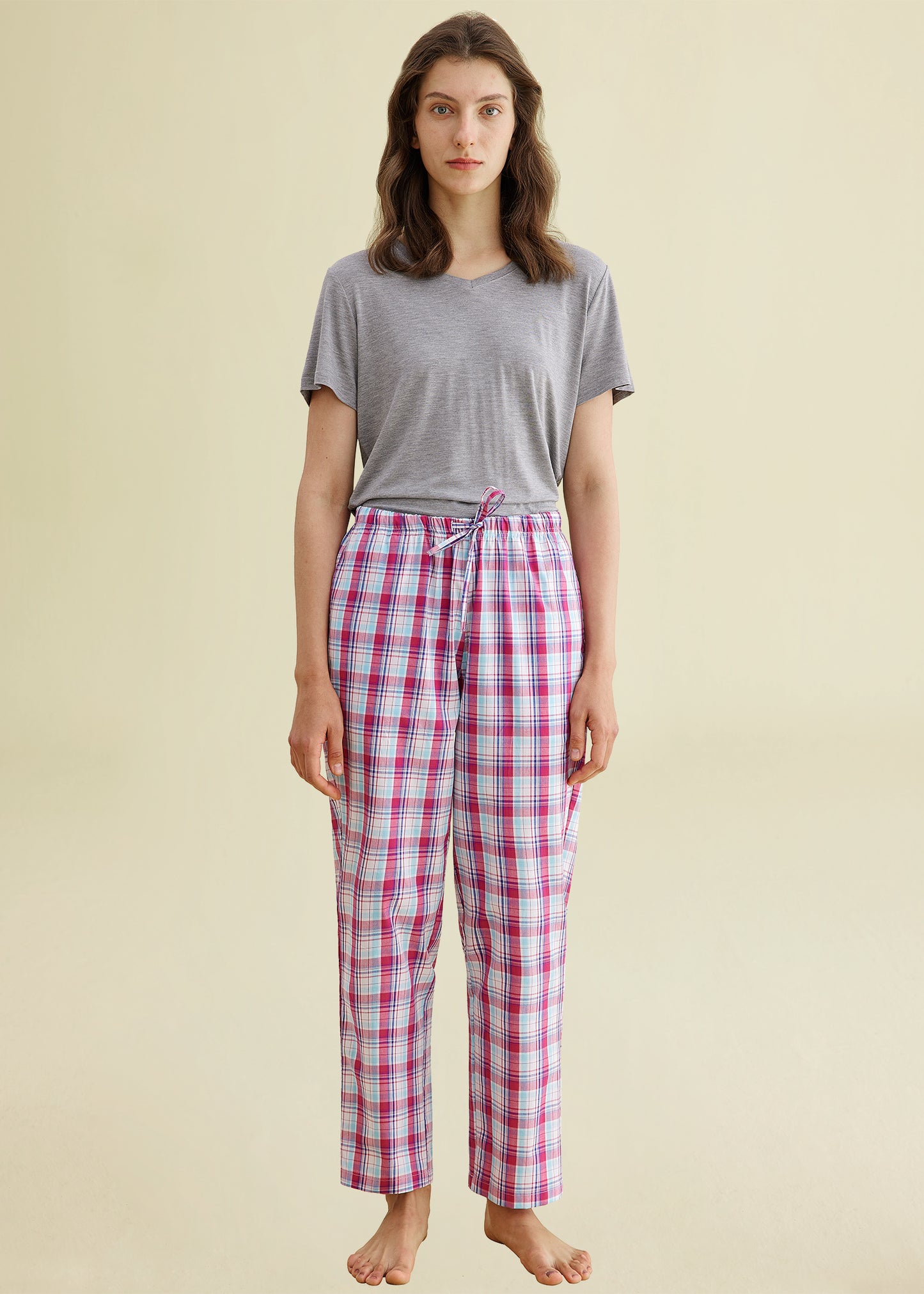 Women's Plaid Pajamas Pants Cotton Sleepwear with Pockets