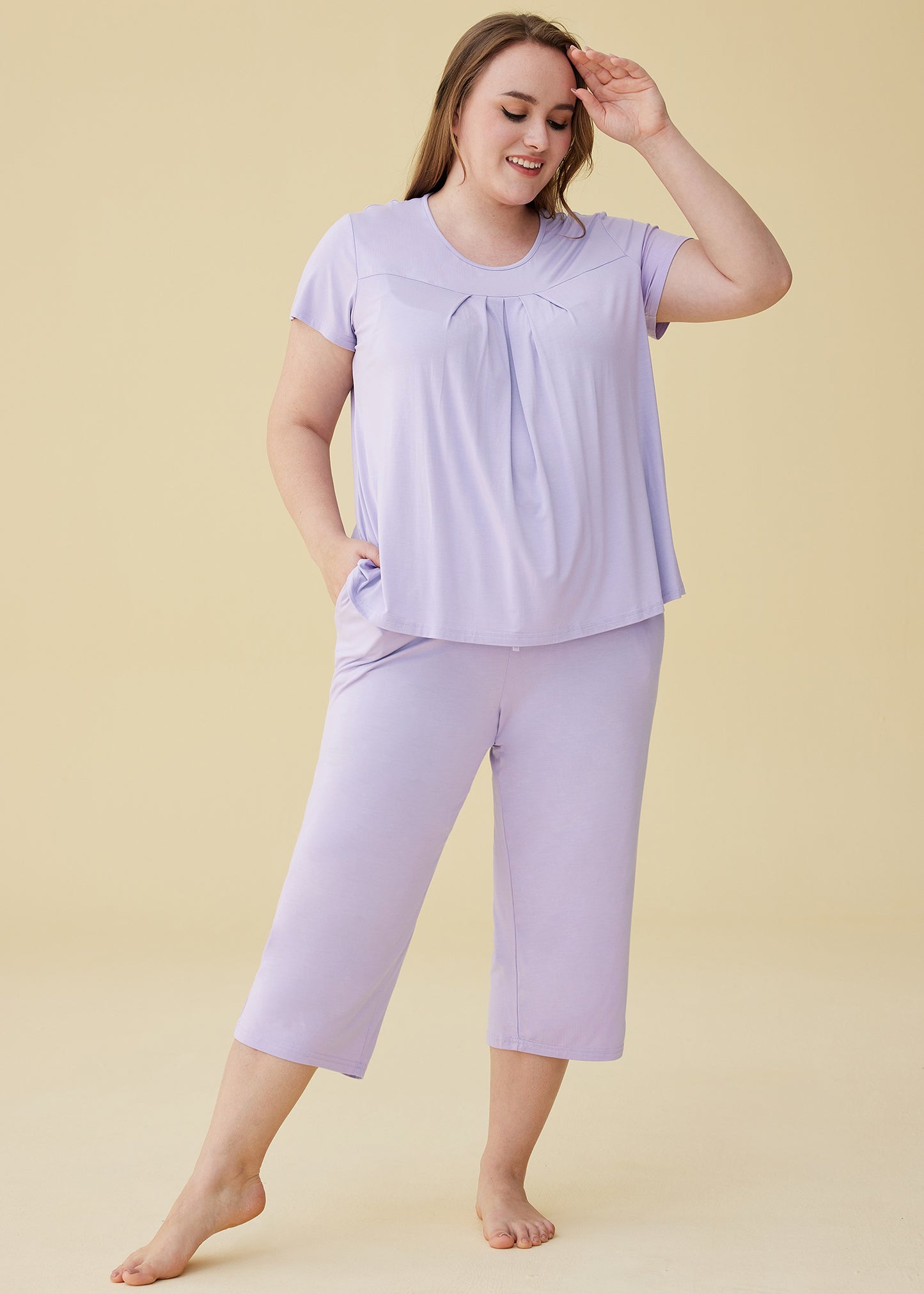 Women's Bamboo Pajamas Pleated Top and Capris Pjs Set