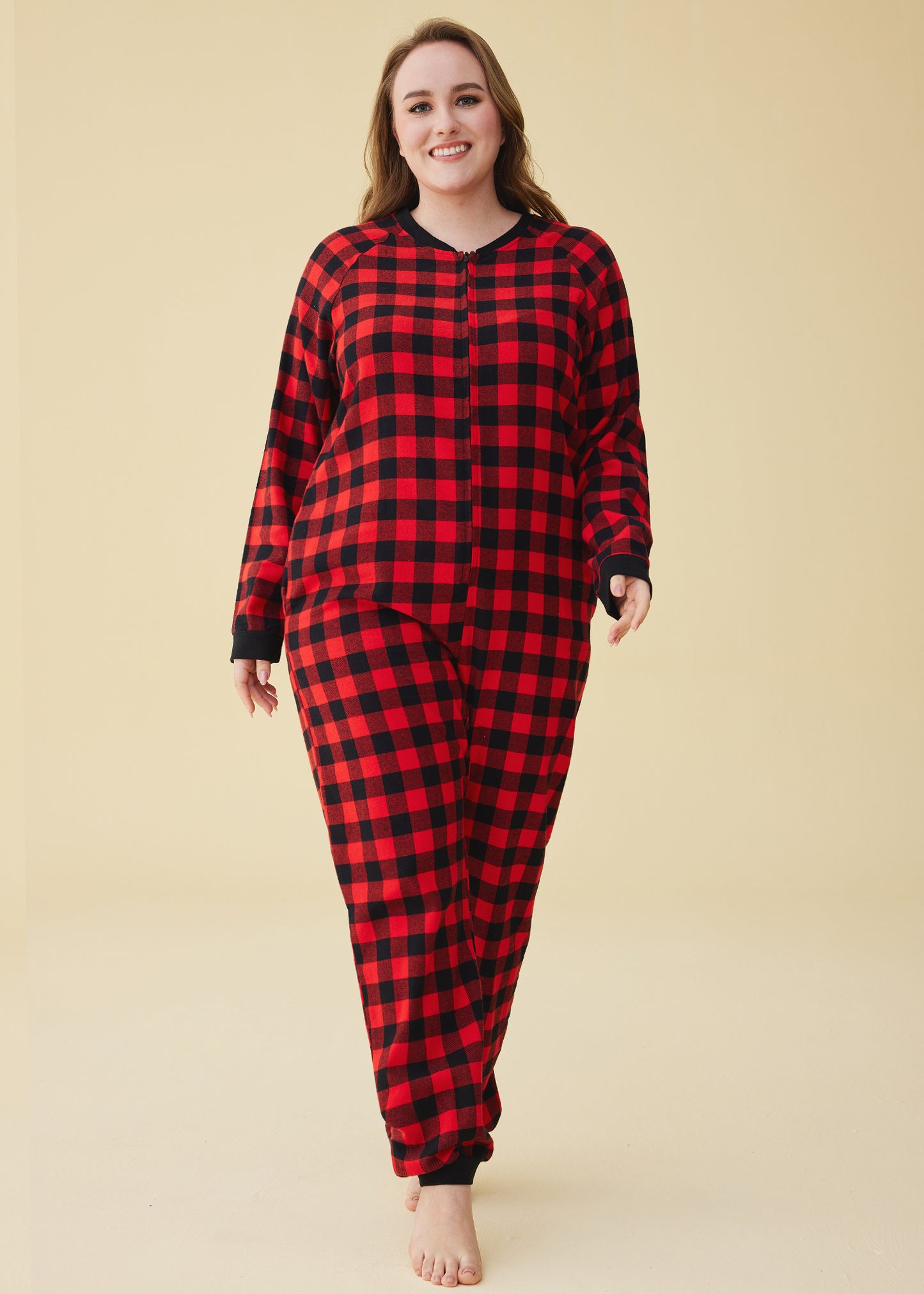 Women's Flannel Zipper Onesie Long Sleeves Pajama Jumpsuit