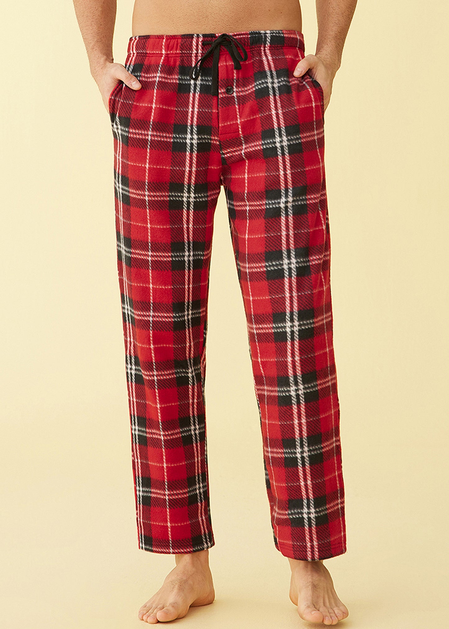 Men's Fleece Plaid Lounge Pajama Pants with Pockets