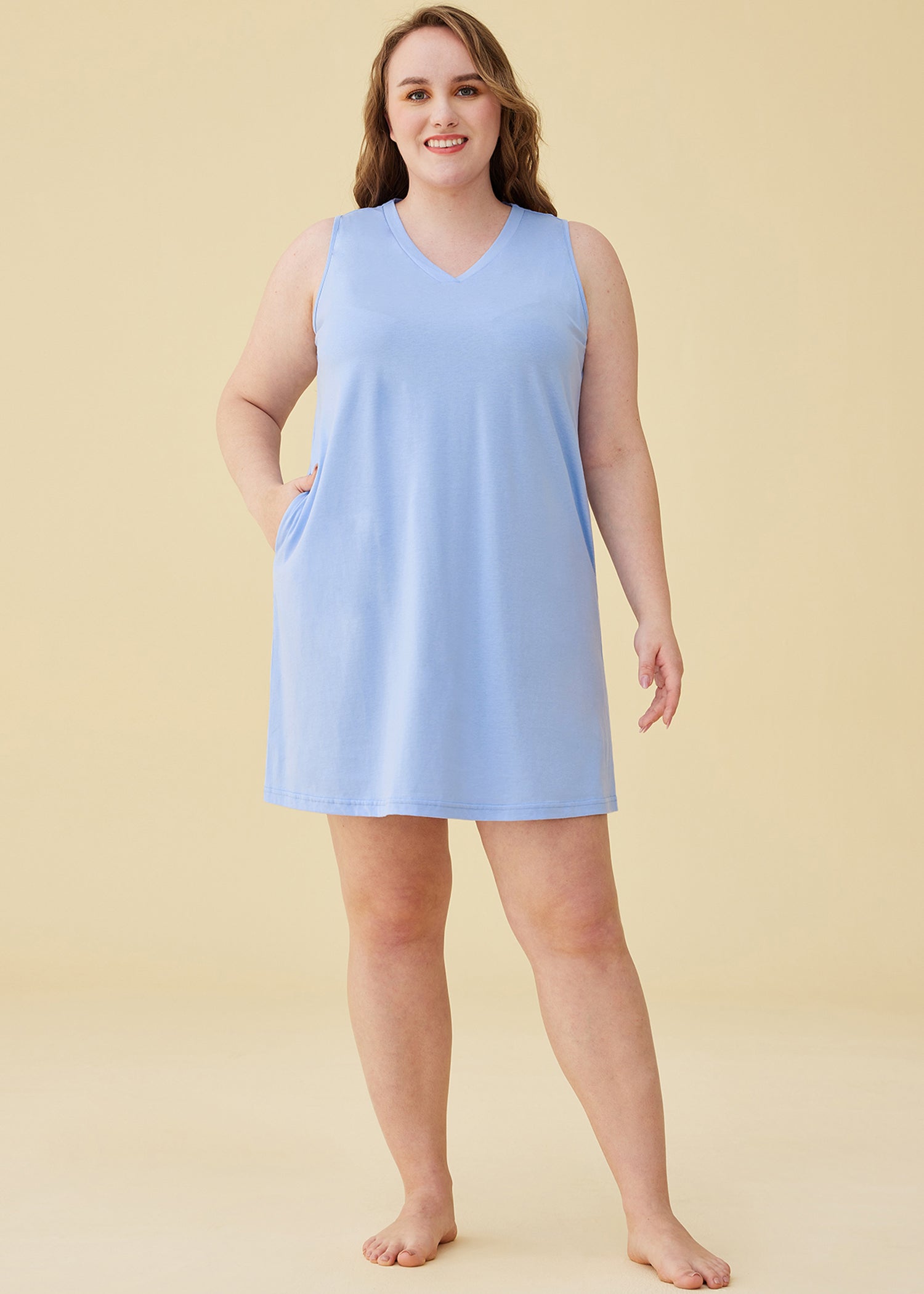 Women's Cotton Sleeveless Short Nightgown Soft Sleep Shirt with